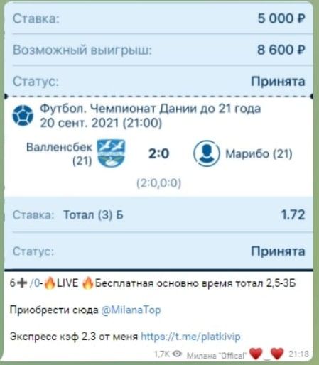Прогнозы на спорт каппера Ставки от Миланы