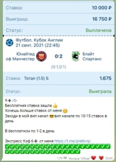 Статистика каппера Ставки от Миланы