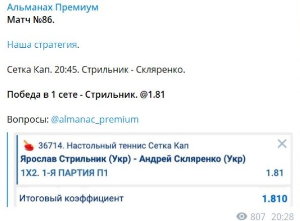 Телеграмм Альманах Премиум - ставки на спорт