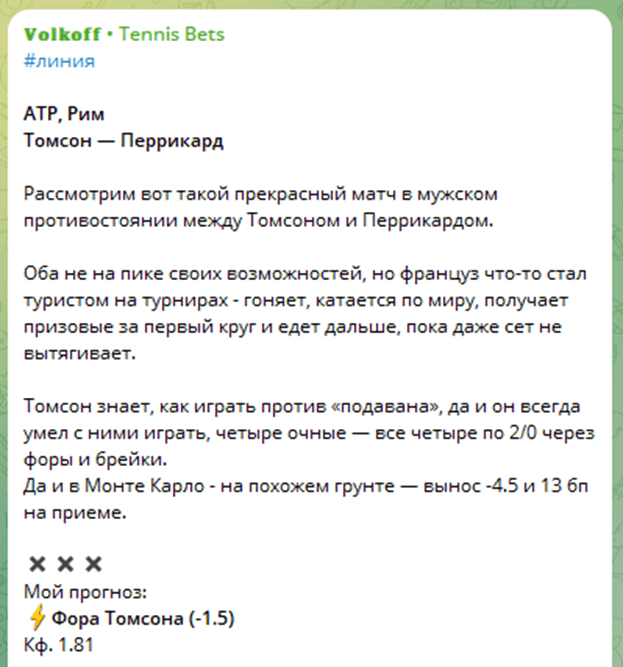 Volkoff Tennis Bets каппер Volkoff Tennis Bets каппер